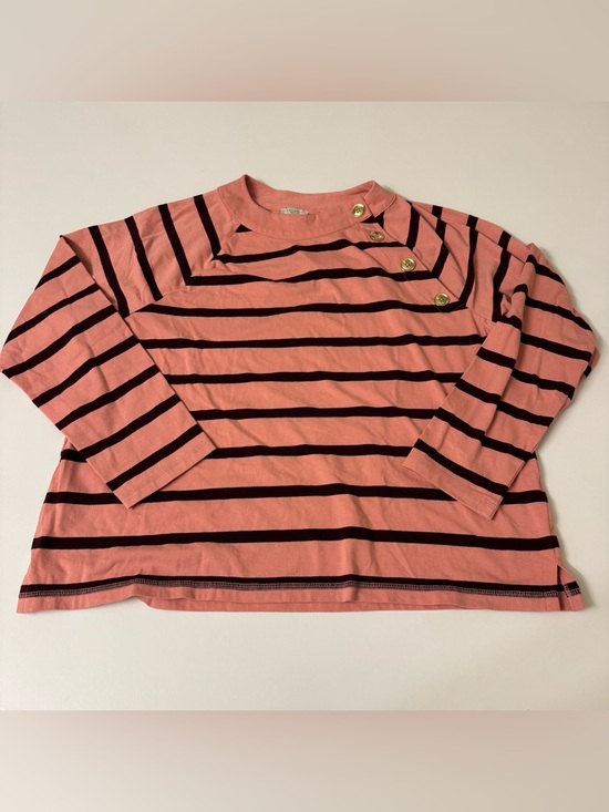 Talbots Other - Talbots Pink and Black Striped Button-Shoulder Long Sleeve Top